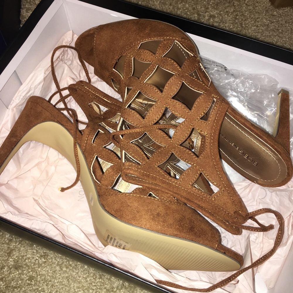 BCBG Tan Open Toe Heels *Never Worn*